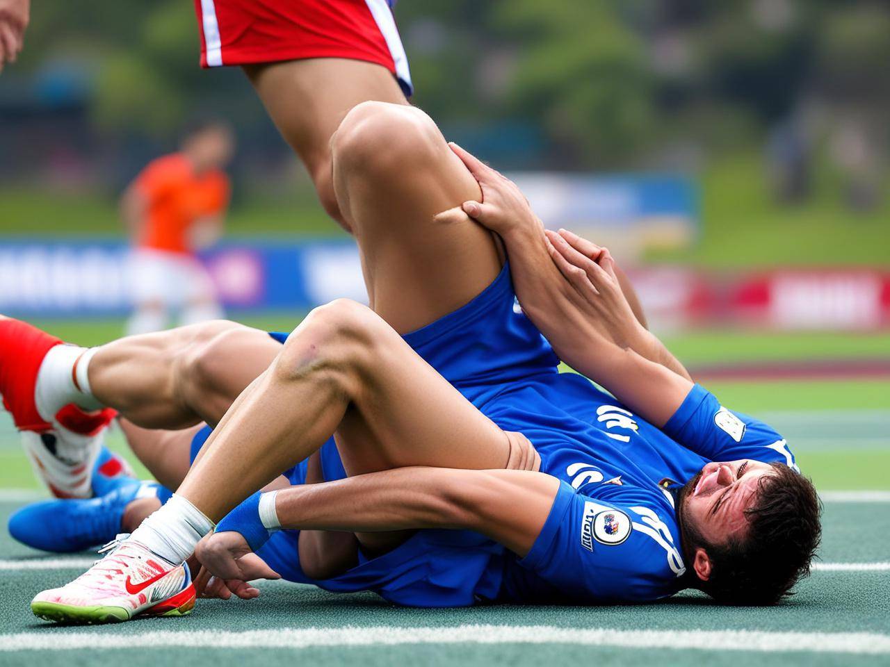 足球场上，运动员们展现顽强意志